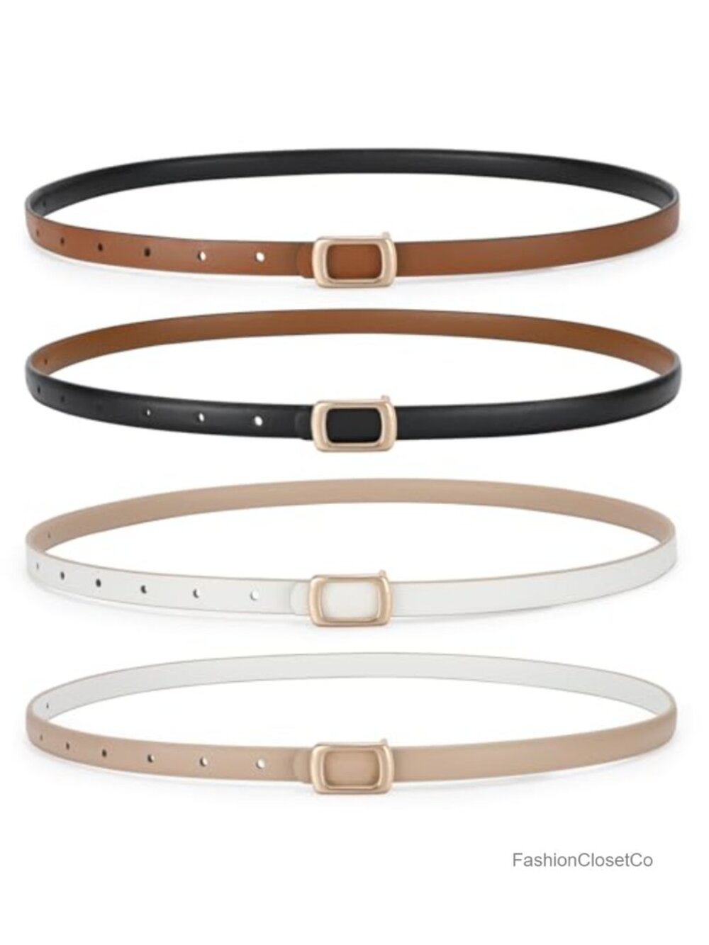 2 Pack Women's Reversible Skinny Leather Belts Adjustable Waist Belt for